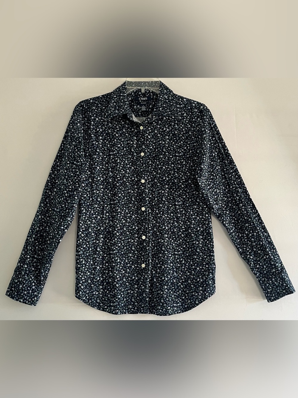 CHAPS Ditsy Floral Print Button Down Shirt Medium Cottagecore Dark Academia